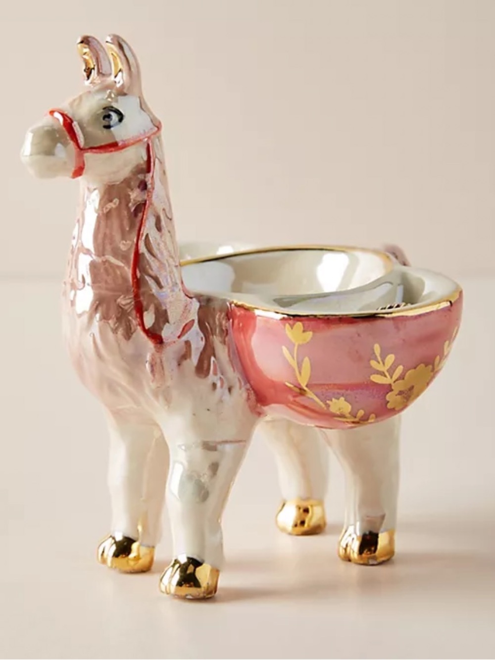 NWT Anthropologie Christine Pink & Gold Llama Trinket Dish